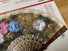 Vtg Japan Hand Fan Folding Lace Decor Hand Painted Flowers 