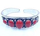 925 Sterling Silver Natural Red Coral Gemstone Handmade Jewelry Cuff Bracelet
