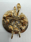 T-2402 Brooch Gold Tone Pin 1 75  Enamel Rhinestone Painter Artist Palette
