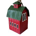 Hanging Birdhouse Farm Red Barn 9 Inch Wooden Bird House Outdoor Decor For