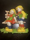 Set Of Homco Wall Decor Boy And Girl With Umbrella And Bench Mid-century 1977