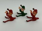 Lot Of  3  Vtg Christmas Red   Green Pixie Elfs Elves Rubber Made In Hong Kong