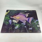 Tropical Purple Fish Glass Cutting Board W Non Slip Feet