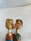 Vintage Hand Carved Mechanical Wooden Kissing Couple Bottle Cork