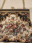 Vintage Floral Tapestry Bag Handbag Purse Metal Frame With Gold Chain Strap 