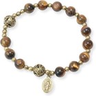 Tiger Eye Stone Beads Rosary Bracelet  Catholic Miraculous Medal Wrist Jewelry