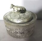 Fine Antique English Art Glass Lidded Box   cow   Engraved With Registry Mark