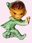 Ceramic Green Pixie Elf Figurine Glossy Finish 3 Inches Vintage