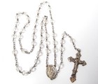 1930s Sterling Silver Crucifix Clear Crystal Bead Rosary Vintage Religious 17 