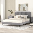 Full Queen Size Platform Bed Frames With Velvet Upholstered Headboard Wood Slats