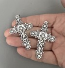 3pc Rose Crucifix Silver Rosary Crucifix Cross Diy Catholic Rosaries Parts