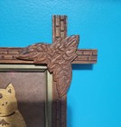 Antique Hand Carved Leaf Picture Frame W  Cat Picture Adirondack Style Beautiful