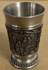 German  Rein Zinn 95  Pewter Cup  3 Raised Relief Designs - 2 5  Tall