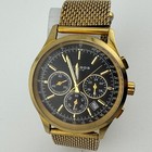 Akribos Quartz Watch Men 50m Gold Black Steel Chronograph Date Mesh New Battery