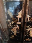 Oriental Chinese Black Laquer 3 Panel Dividing Screen Floral Hand Painted