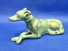 Vintage Bronze  Greyhound Whippet Dog Figurine Green Glazed Heavy - Stunning 