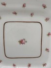 Lovely Antique Hand-painted Square Turquoise   Pink Rosebud Plate With Gold Trim