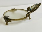 Antique Brass Ormolu Vanity Trinket Dish Bowl Frosted Glass Cameo