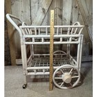 Vintage Mcm Chippendale Style Two Tier Rattan Bar Cart Tea Trolley Glass Top