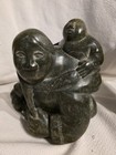 Inuit Soapstone Carving Of Woman Carrying Child On Back  Eskimo  Vintage  Signed
