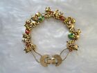 Super Cute Vintage Enameled Gold Cat Charm Slider Bracelet 7   