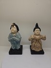 Set Of 2 Art Pottery Chinese Women Wearing Sculptures Traditional Close D63