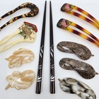Lot Of 14 Pcs Japanese Hair Ornament Sticks Pins Clip Swirl Hand Painted