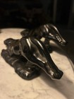 Pr Black Panther Lunging Figurines 9    Glazed Ceramic Mcm Studio Art Signed Rare