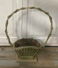 Vintage Antique Victorian Funeral Basket Sage Green W  Tin Liner Wicker Willow