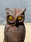 Antique 1900s Owl Fireplace Andirons Cast Iron Pair W  Yellow Glass Eyes  sh 