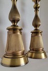 Pair Vtg Mid Century Ribbed Solid Brass Tall Antique Finish Table Lamps 37 
