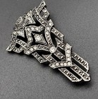 Vintage Art Deco Style Silver Tone Black Crystal Brooch Pin 1 75   