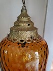 Vintage Amber Bee Hive Glass Hanging Light Swag Lamp Retro 