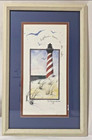 1994 D Morgan Framed   Matted Signed Art Print Lighthouse Beacon In The Night