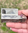 Vintage 800 Silver Floral Lipstick Holder Compact With Mirror   Gemstone