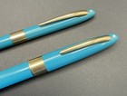 Vtg Sheaffer Snorkel Fountain Pen 14k Nib   Pencil Set Aqua Blue Customized
