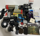 Huge Lot Of Vintage Film Camera Lens Accessories Manual Parts Repair Used Por