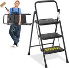 3 Step Ladder Folding Step Stool With Wide Anti-slip Pedal 800 Lbs Sturdy Steel