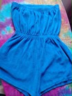 Vintage 70s Small 8 10 Blue Terry Beth Michaels Romper Coverup Strapless Halter