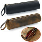Handmade Cowhide Leather Pen Pouch Zipper Pencil Case Stationery Classic Storage