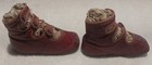 Antique Victorian Red brown Scalloped Leather 3-side Button Baby Shoes