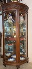 Antique Oak Corner Curio China Cabinet Beveled Glass Carved 80 75  With Casters