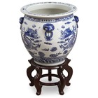 Us Seller - 16in Blue White Porcelain Imperial Dragon Chinese Fishbowl Planter