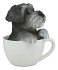 Realistic Grey Adorable Schnauzer Dog In Teacup Statue 5 75  Tall Pet Pal Dog