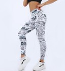 Women s White Newspaper Printed Stretch Leggings Yoga Sports Slim Pants Sexy Hot