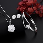 925 Sterling Silver Flower Jewelry Set Necklace Earrings Bangle For Women