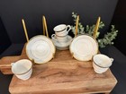 Vintage Miniature Tea Set Japan Porcelain White Gold Trim Mid Century Dollhouse 
