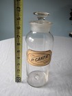 Antique  Glass Apothecary Pharmacy Bottle  p canth  W  Gold Glass Label Pontil
