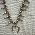 Vintage Native American Sterling Silver 24  Squash Blossom Necklace
