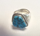 Vintage Navajo Turquoise Sterling Silver Ring Size 11 5  Heavy 16g Signed